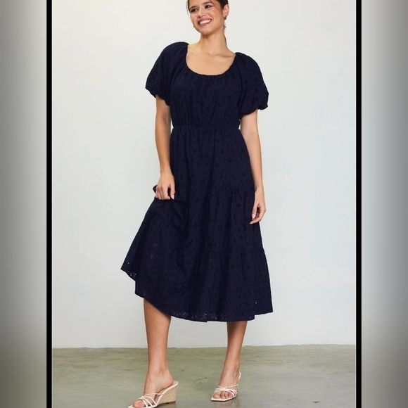 Skies Are Blue Dresses & Skirts - SKIES ARE BLUE NWT PUFFED SLEEVE TIERED MIDI DRESS
